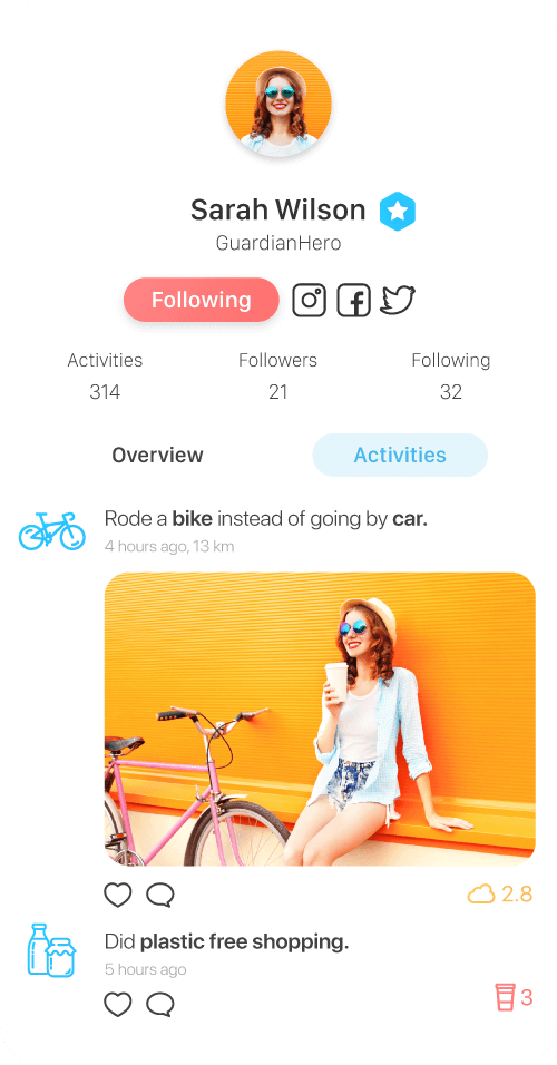 EcoHero user eco activities personal feed