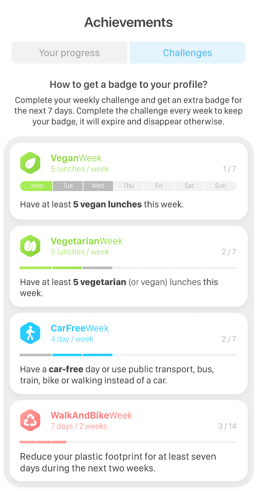 EcoHero challenges screen